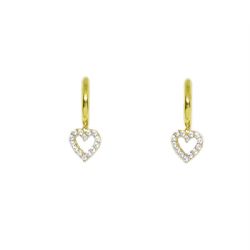 Brinco Meia Argola Cora��o com Zirc�nias em Ouro 18 Kilates - 20248